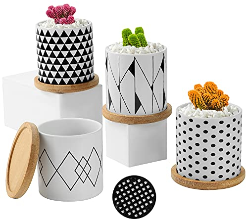 Coolty 4 vasi per piante grasse in ceramica, 7 cm, motivo geometrico, vasi per scrivania, libreria, compleanno, matrimonio, festival, regalo