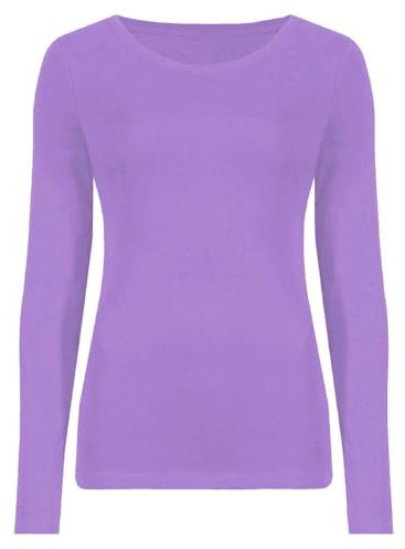 Hamishkane Ladies Long Sleeve Round Neck Plain Casual Basic Stretchy Fitted Womens T-Shirt Top Lilac
