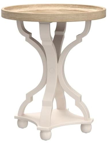 Rustic Farmhouse Cottagecore Accent End Table, Natural Tray Top Side Table Nightstand for Family, Dinning or Living Room, Handcrafted Finish, Modern, White