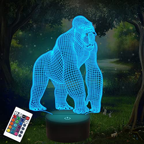 Attivolife Nachtlicht für Kinder, 3D-Nachttischlampe, 16 Farbwechsel mit Fernbedienung + Timing + Dimmer, bestes Weihnachts-Halloween-Geburtstagsgeschenk für Kleinkinder Jungen Kinder… (Gorilla)