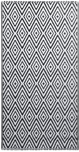 vidaXL Outdoor Teppich Zweischichtiger Jacquard Terrassenteppich Küchenteppich Außenteppich Indoor Terrasse Balkon Flur Küche Bad Weiß Schwarz 190x290cm PP