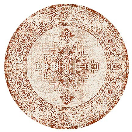 FRAAI | Home & Living Teppich Vintage Rund - Spring Ethnic Creme Terra - Polypropylen - Kurzflor - Vintage - Boho, Orientalisch - Wohnzimmer, Esszimmer, Schlafzimmer - Carpet