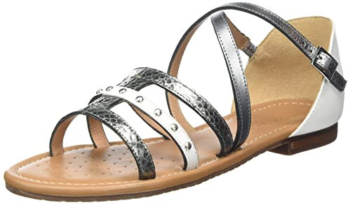 Geox Femme D Sozy S V Sandales, White/Dk Silver, 39 EU