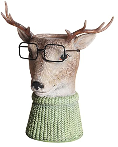 Fenteer Niedlicher Blumentopf Tier Harz Sukkulenten Pflanzer Schreibtisch Ornament, Dekorative Blumenvase Tierkopf Statue Figurine für Schule, Blumenladen, Hirsch