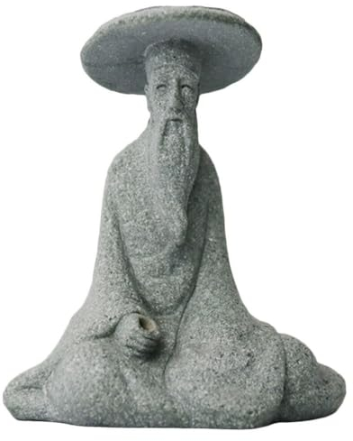 Hemoton Mini-Fischerstatue, Feengartenfigur, ältere Statue, Aquarium, Bonsai-Topf, asiatische Dekoration für Zen-Garten, Heimdekoration, Grau