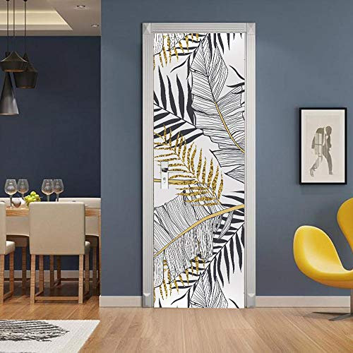 LuSeven stickers porte placard Plante abstraite d'art 80x200cm(31.49 inches * 78.74 inches) Sticker Porte Trompe l'oeil Effect 3D Intérieure Muraux PVC Stickers pour Décoration Mur Salon Cuisine Chamb