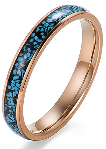 Mabohity Herren/Damen Ringe 3mm schmal aus Titan, mit Edler Blaues Stein poliert, Größer 67