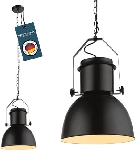 bmf-versand Hängelampe Schwarz Metall Industrial LED - Pendelleuchte Esstisch Vintage - Hängeleuchte Industrie Esszimmer Küche - Pendellampe mit Leuchtmittel 23 cm - Textilkabel Kürzbar