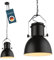 bmf-versand Hängelampe Schwarz Metall Industrial LED - Pendelleuchte Esstisch Vintage - Hängeleuchte Industrie Esszimmer Küche - Pendellampe mit Leuchtmittel 23 cm - Textilkabel Kürzbar