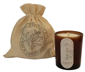 Bougie zen de naissance 9 cl contenant en verre ambré 100% cire végétale avec un mélange de cire de noix de coco huiles essentielles bio de rose, géranium, lavande, sauge sclarée, encens