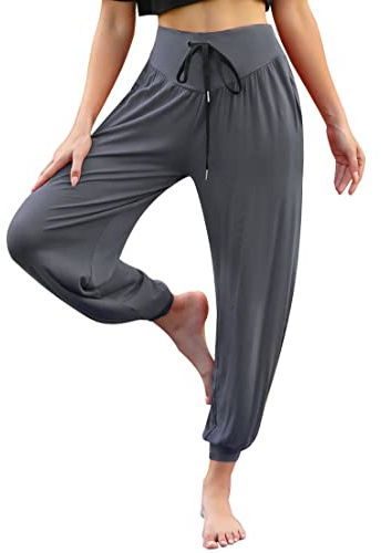 Terecey Yogahose Damen Lang Haremshose Pumphose Ballonhose Pluderhose | Lockerer Fit Leicht, 95 % Modal und 5 % Elasthan,mit praktischen Taschen,Elastischer Taillengürtel，für Urlaub und Sommer