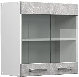 Vicco Küchenglasschrank R-Line, Glashängeschrank, Beton/Weiß, 60 cm