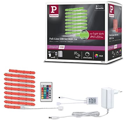 Paulmann 78864 SimpLED LED Strip Full-Line COB Komplettset 3m 22W 990lm 840LEDs/m RGB 24VA dimmbar Weiß Metall