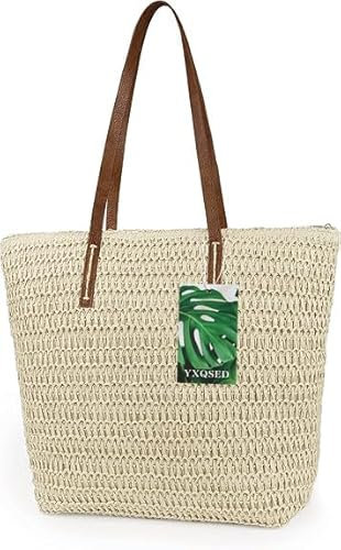 YXQSED Woven Straw Shoulder Bag For Women, Large Weave Handmade Handle Tote Summer Beach Bohemian Crossbody Bag