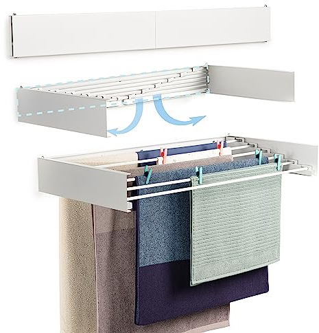 depogron Percha para Secadora de Ropa, para Colgar en la Pared, Plegable, Adecuada para Interiores o Exteriores, diseño Compacto Que Ahorra Espacio, Capacidad de Carga de 25 kg, 100 cm (Blanco)