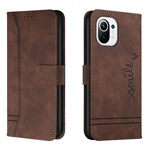 Bravoday Hülle für Xiaomi Mi 11, PU Ledertasche Handyhülle Flip Schutzhülle Kompatibel mit Xiaomi Mi 11, mit Kartenfäch & Kickstand, Braun