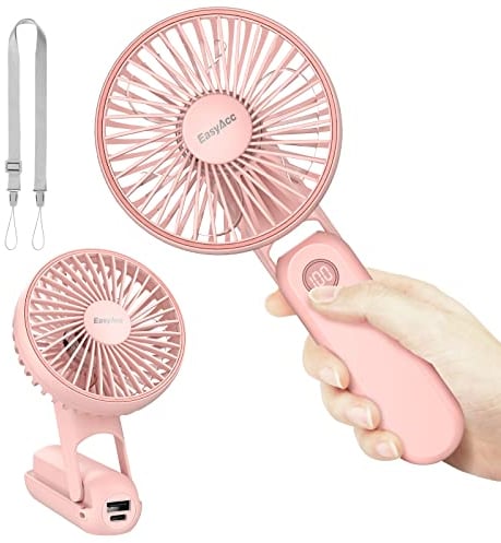 EasyAcc Handheld Fan, Portable Fan with 5 Speeds & LED Display Hand Held Fan USB Rechargeable 2600 Capacity Battery 180°Foldable Mini Personal Pocket Fans for Outdoor Travel Camping Office-Pink