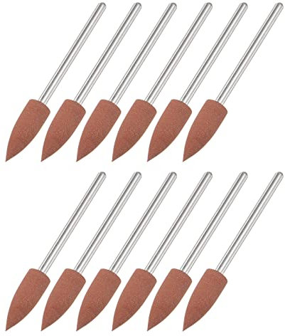 sourcing map 12pcs 80 Grits Abrasive Mounted Stone 2.35mm Shank 1/4(6mm) Dia Pointed Point Heads Stone Grinding and Polishing Wheels for Nail Polishing