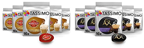 Tassimo Cápsulas Marcilla Café Con Leche | 80 Cápsulas Compatibles con Cafetera Tassimo - 5PACK & Cápsulas de Café L’OR Lungo Profondo | 80 Cápsulas Compatibles con Cafetera - Intensidad 13-5PACK