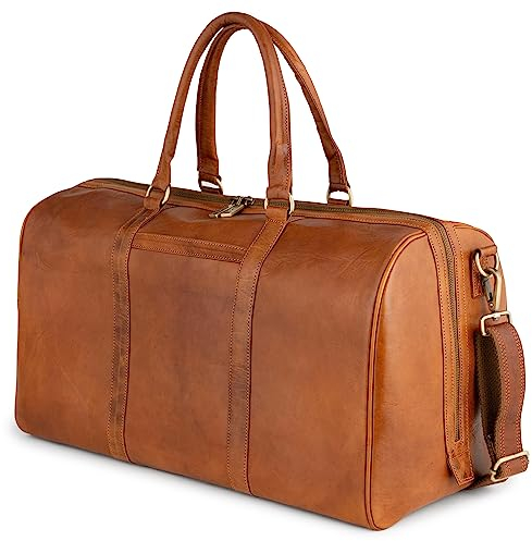 Berliner Bags Vintage Weekender Boston, Reisetasche aus Leder, Duffel Bag, Sporttasche, Groß 40L, für Herren und Damen - Braun