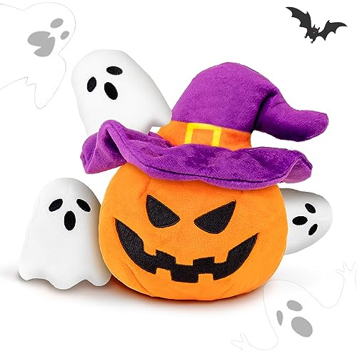 lilfrd Halloween Hundespielzeug - Kürbis & Geister Hund Halloween Spielzeug, Quietschendes Plüsch-Hundespielzeug, Geschenke für kleine, mittelgroße und große Hunde, Versteckspielzeug