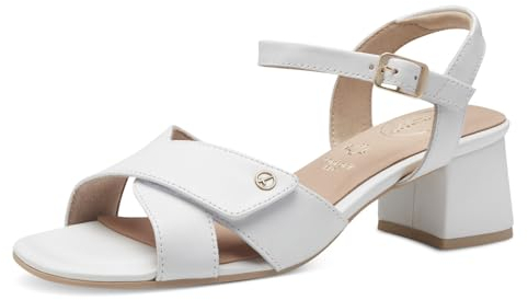 Tamaris COMFORT Damen Sandalen mit Absatz aus Leder mit verstellbarem Riemen, Weiß (White Nappa), 40 EU