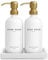 Luxury Glass Hand and Dish Soap Dispenser Set by Brighter Barns - White and Gold Kitchen Accessories & Decor (Gold) with Tray for Sink