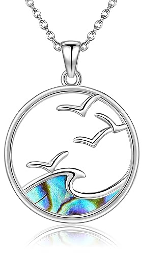 JERWLI Wave Halskette Sterling Silber Abalone-Muschel Ozean Welle Halskette Ozean Strand Schmuck für Frauen Mädchen Geschenke