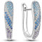 Creolen aus 925er-Sterlingsilber für Damen und Mädchen hypoallergene Huggie-Ohrringe mit Platin-Zirkonia Diamant-Schmuck ideal als Geschenk (blaue geschlossene französische Ohrringe)
