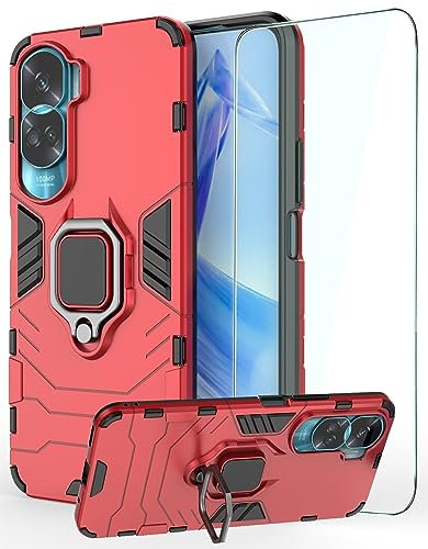 DERHAN Funda para Honor 90 Lite 5G, Fundas Resistente​y Duradero con Cristal Templado, Carcasa Antigolpes Silicona TPU Bumper Case - Rojo