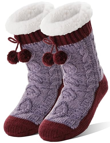 Welwoos Damen Kuschelsocken Stoppersocken Warme Rutschsichere Dicke Hausschuhe Flauschig Socken Winter Hüttensocken