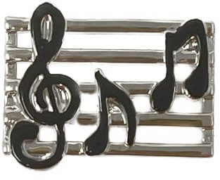 Metallic Pin 18mm. Sol Key Black Musical Notes Details