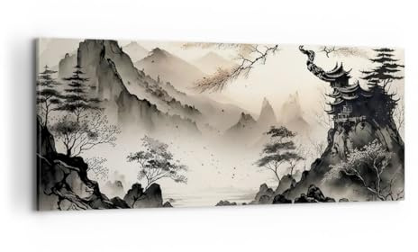 ARTTOR Bilder auf Leinwand 120x50cm Wandbild Landschaften Vintage - 5777 | Asien Japan Sicht Panorama Groß Wanddekoration Wohnzimmer Schlafzimmer Wanddeko Wand Kunstdruck Wandkunst Wall Decor ARTTOR