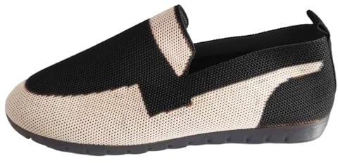 MMOOVV Damen-Sneaker, gestreiftes Mesh, bequeme Freizeitschuhe Damenschuhe Ballerina (Black, 37)