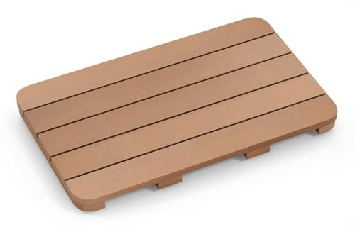 COSTWAY Caillebotis de Douche, Tapis de Bain en HIPS Anti-moisissures et Antidérapant, pour Douche, Baignoire, Bord de Piscine, Patio, Intérieur ou Extérieur (34 x 55 cm, Marron)