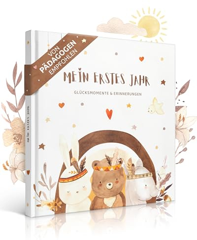 EULENTALER® Das Babytagebuch Mein erstes Jahr I Von Pädagogen gestaltet I Handgemalte Illustrationen I 21x21 cm I Mein Babyalbum, Geschenkidee zur Geburt