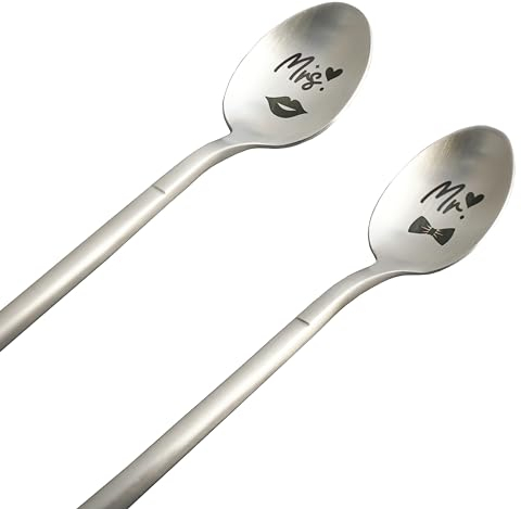 ZINELLO DESIGN - Set de 2 Cuillères Personnalisées Gravées Mr et Mrs - Idée Cadeau Parfaite pour Couple, Mariage, Anniversaire, Noël, Saint Valentin – Livrées dans un coffret cadeau pour offrir