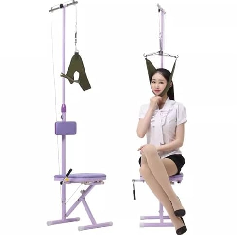 NUNETH Traction Cervicale Verstellbarer Hocker Nacken Strecker Halswirbelsäule Traktion Relaxer, Spinalen Dekompression Haltung Stuhl Sitz, Physiotherapie Nacken Traktion Trainer, Lila, 78963
