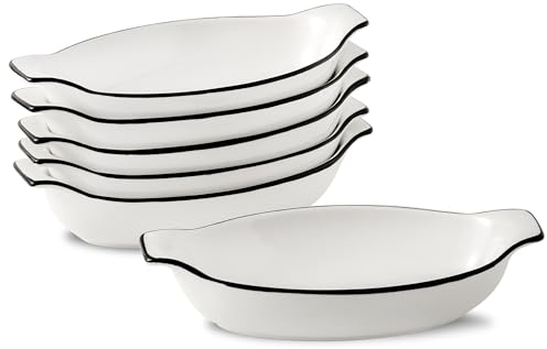 Lot de 6 Plats à four en Ceramique, Petit Plat a Gratin Individuel, 22,8 x 11,9 x 4,3 cm, Plat à Gratin pour Tiramisu, Lasagnes, le Service des Aliments, Passe au Lave-Vaisselle, au four