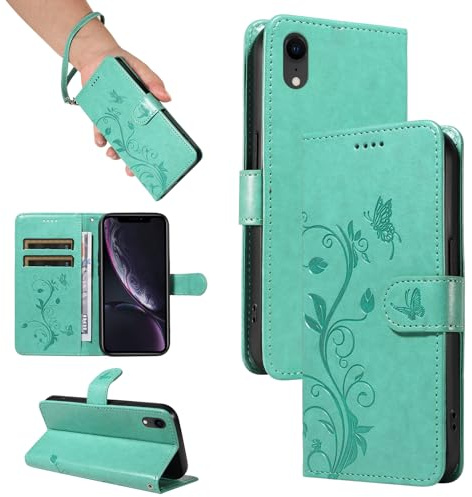 SRISHP Coque pour iPhone XR, Housse Etui Portefeuille Cuir PU Multifonction, Magnétique Étui de Protection Compatible avec iPhone XR, Vert