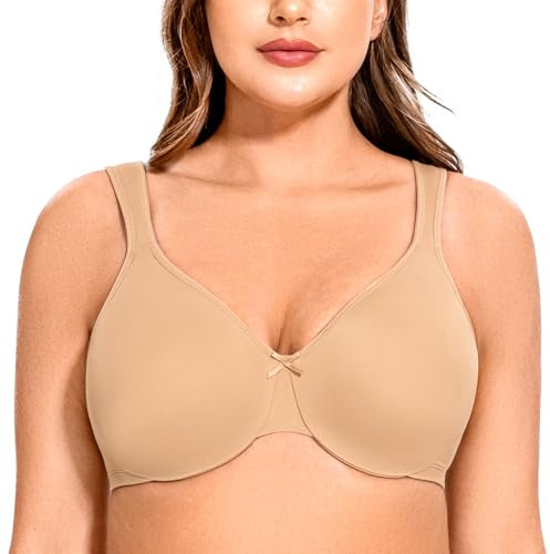 MELENECA Women's Plus Size Full Coverage Underwire Seamless Non Padded Minimizer Bra Almond 40G