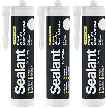 Bright White Kitchen & Bathroom Sealant & Adhesive Hybrid Polymer | Superior to Bathroom Silicone Sealant | Waterproof, Odourless, Anti-Mould | Ideal For Kitchen & Around Bath & Shower - 300 ml 3 Pack