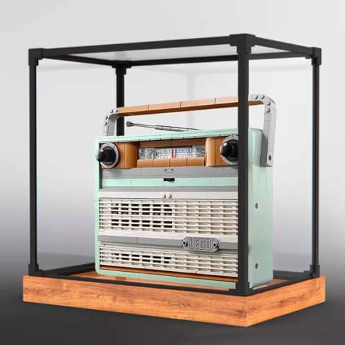 Espositore in acrilico per radio vintage Lego 10334, scatola trasparente antipolvere, compatibile con kit di costruzione Lego 10334 (modello non incluso) (base in legno)
