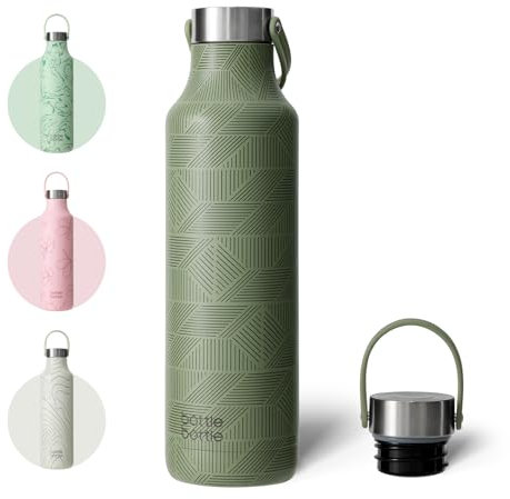 BottleBottle 600ml Insulated Water Bottle with Handle Hiking Drink Flask (Stripes Green)