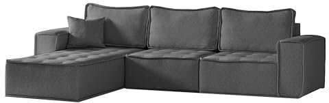 Kaiser Möbel, Ecksofa mit schlaffunktion, mit Bettkasten, Schlafsofa Bohoo L Maxi, Designer L-Form Sofa, Modern Design Couch, Polsterecke, Freistehend, Stoff Raven Dunkelgrau Links