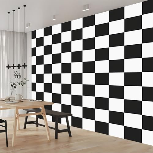 Fototapete Geometrisches Karomuster In Schwarz Und Weiß 350x256 cm Tapete Wandtapete Wanddeko Design Mustertapete Wand Dekoration Wohnzimmer Schlafzimmer Büro Flur