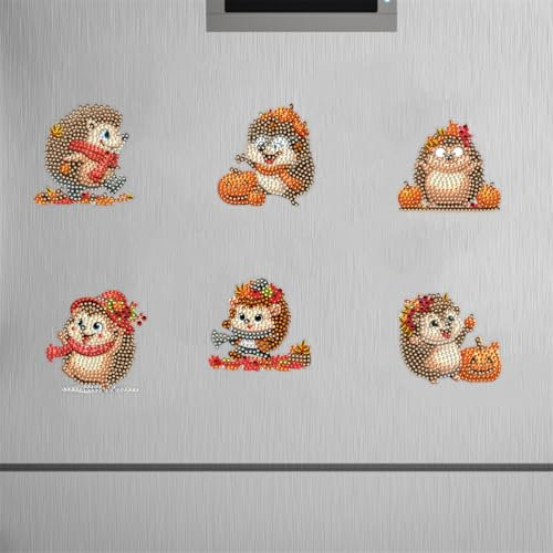 Meecaa 6 Stück Igel-Tier-Kürbis-Kühlschrank-Diamant-Kunst-Magnete, Diamant-Kunst-Set, Diamant-Malerei-Aufkleber für Erwachsene, DIY-Heimdekoration (Igel)