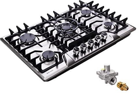 Gas Cooktop 30 Inch, Built-in 5 Burners Stainless Steel Gas Stovetop LPG/NG Convertible Gas Stove Top Dual Fuel Gas Hob DM5722