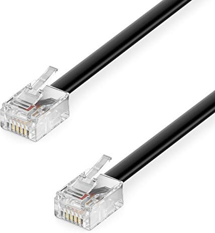 deleyCON 30m Telefonico RJ11 Cavo Modulare 99% Rame AWG 28 6P4C Cavo Occidentale RJ11 su Connettore RJ11 Cavo Piatto Presa Telefonica Modem Router Fax ISDN DSL VDSL Internet Nero