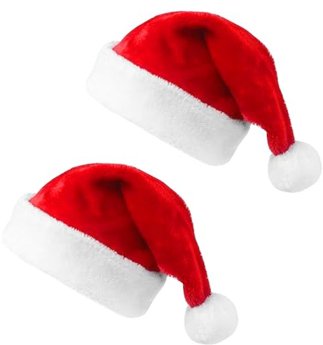 IFQKNUYL Weihnachtsmütze 2 Stück, Nikolausmütze Plüsch Rand für Unisex Bequemer Samt Doppelschicht Verdickte, Weihnachtsmützen für Weihnachten Neujahr und Partybedarf